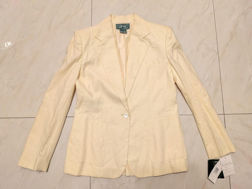 Ralph Lauren Yellow Linen Blazer Size 6 Small Single Breasted Lined Pockets